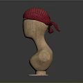 Red Knit Hat with Black Strap on Mannequin Head and Eye Patch 3d model