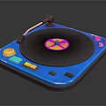 Blue Turntable With Black Platter Pink Yellow Center And Colorful Buttons