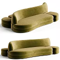 Modern Olive Green Velvet Multi Seater Sofa With Curved Design And Matching Ottoman
