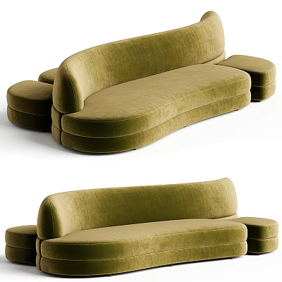 Modern Olive Green Velvet Multi Seater Sofa With Curved Design And Matching Ottoman 3d model