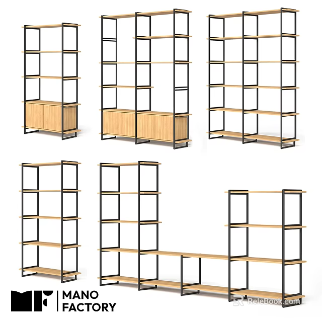 Modern Versatile Shelving Units with Wooden Metal Frames Multiple Shelves and Various Designs 3d model 
