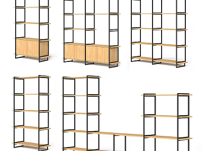 Modern Versatile Shelving Units with Wooden Metal Frames Multiple Shelves and Various Designs 3d model