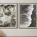 Two Abstract Wall Art Paintings With Natural Texture And Wave Design For Interior Decor