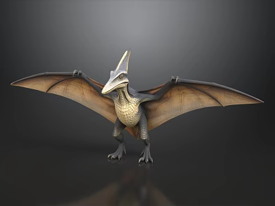 Realistic 3D Pterodactyl Model With Large Wings And Gray Yellow Texture 3d model