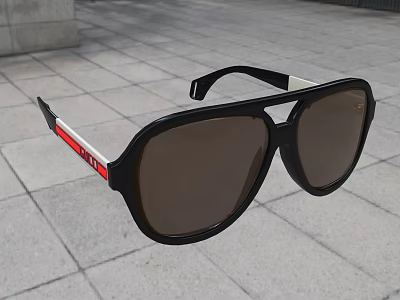 Stylish Black Sunglasses With Red Stripe Frame On Gray Floor Tile Design 3d model
