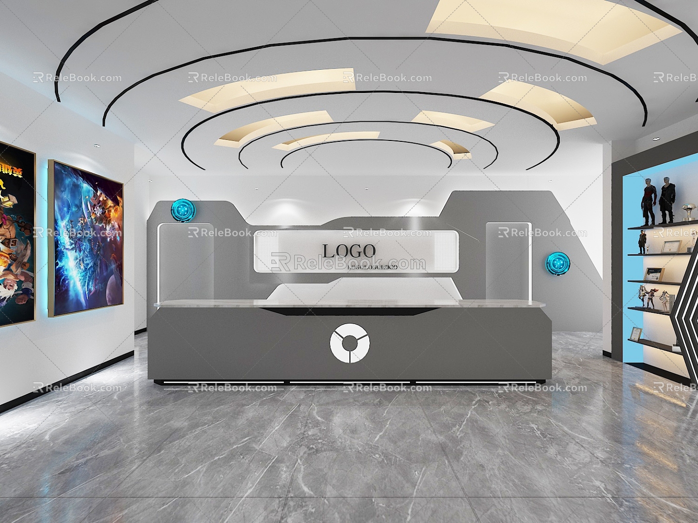 Modern Simple Light Luxury E-Sports Hotel Reception Desk 3d model