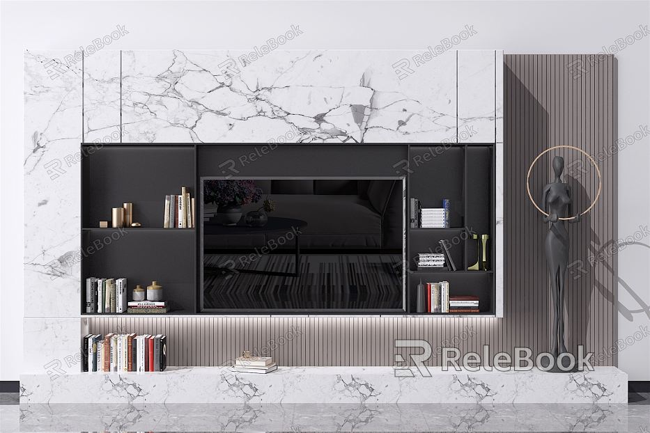 Modern TV background wall TV cabinet modeling wall model