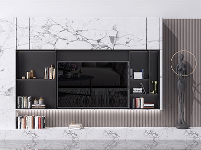 Modern TV background wall TV cabinet modeling wall model