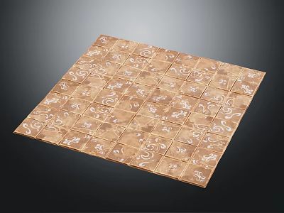 Brown Tiled Ground Featuring White Ornate Patterns And Square Tile Layout 3d model