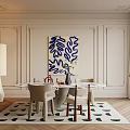 Elegant Modern Dining Table Set With Chairs Area Rug Wall Art And Floor Lamp
