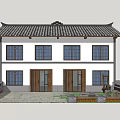 Traditional Chinese House With Tiled Roof White Walls Wooden Doors And Stone Courtyard