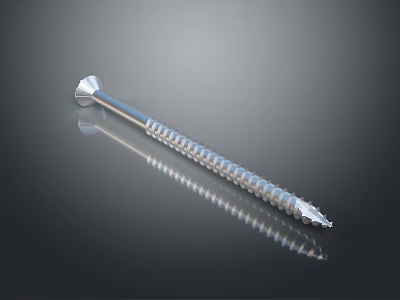 Silver Threaded Metal Screw With Reflective Surface On Dark Background 3d model