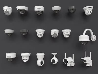 Surveillance Cameras With Various Designs Including Dome Bullet Wireless And Wall Mounted Models 3d model