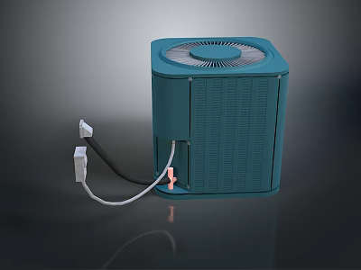 Blue Computer External Cooling Device with Connected Power Cables and Plugs 3d model