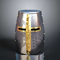 Medieval Knight Weapon Helmet with Silver Gold Accents Rivets and Cross Visor