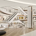 Modern Shopping Mall Interior with HSC Logo Multi Level Shops and Curved White Design