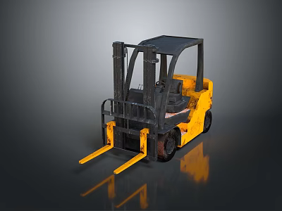 Yellow And Black Industrial Forklift With Front Forks And Operator Cab 3d model