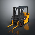 Yellow And Black Industrial Forklift With Front Forks And Operator Cab