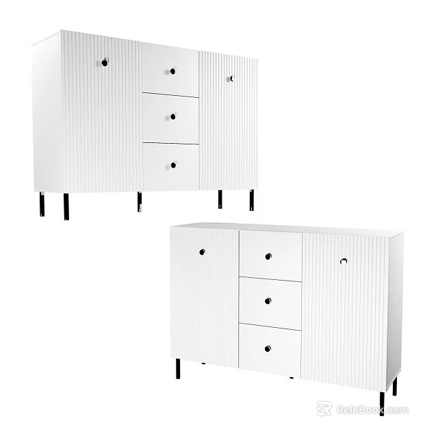 White Shoe Cabinet With Drawers And Cabinet Doors Modern Design Black Legs For Home Storage 3d model 