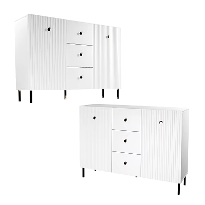 White Shoe Cabinet With Drawers And Cabinet Doors Modern Design Black Legs For Home Storage 3d model