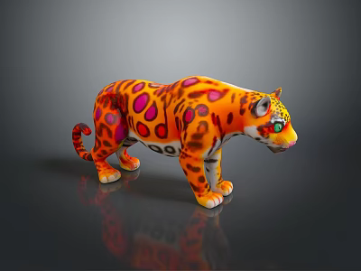 Vibrant Colorful Leopard Figure With Bright Spots Green Eyes And Shiny Surface 3d model