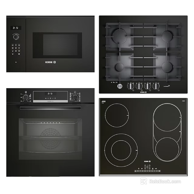 Essential Modern Kitchen Appliances Including Microwave Oven Electric Oven Gas Stove And Induction Cooktop 3d model 