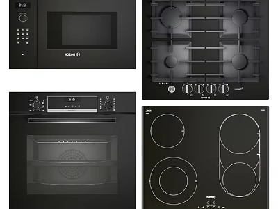 Essential Modern Kitchen Appliances Including Microwave Oven Electric Oven Gas Stove And Induction Cooktop 3d model