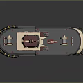 Wooden Tugboat with White Red Black Colors Upper Deck Railings Lifebuoy and Cabin Structure