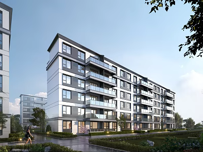 Modern Residential Apartment Building With Multiple Floors Balconies And Green Surroundings 3d model