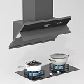 Modern Kitchen Appliances Range Hood And Gas Stove With Cooking Pots On Cooktop