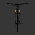 Black Mountain Bike With Golden Components Suspension Fork And Wide Tires