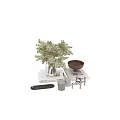 Stylish Decorative Ornament Set With Glass Vase White Flowers Brown Bowl Stacked Books And Candle