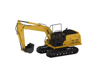 Yellow Excavator with Tracks Bucket and Cab for Industrial Construction Work 3d model