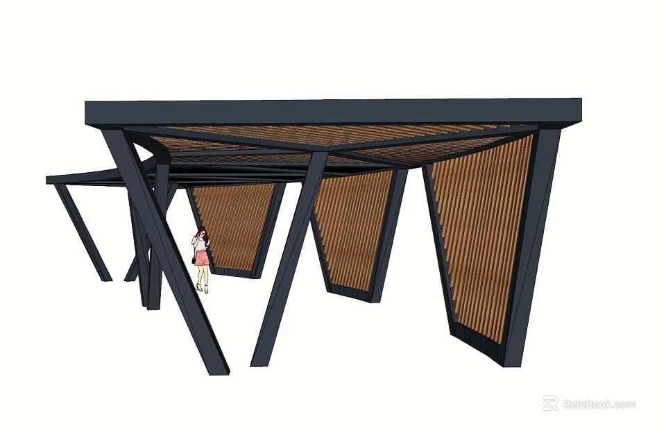 Garden Landscape Modern Pergola Design With Black Frame And Brown Lattice Panels 3d model 