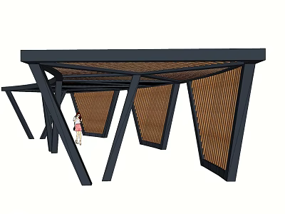 Garden Landscape Modern Pergola Design With Black Frame And Brown Lattice Panels 3d model