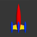 Space Exploration Colorful Rocket Model With Red Body Blue Fins And Yellow Base Structure