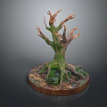 Detailed Dry Tree Model With Green Moss Covered Trunk And Circular Base 3d model