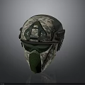 Military Weapon Tactical Helmet with Green Camouflage Pattern Goggle and Face Mask