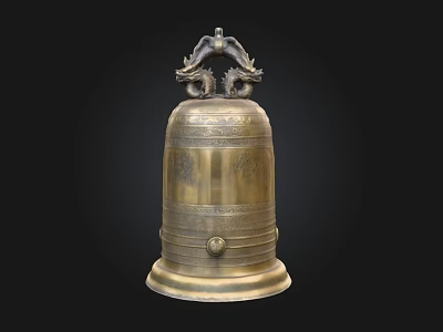 Traditional Brass Bell Featuring Dragon Design And Detailed Engraved Patterns 3d model
