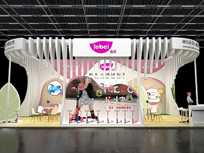 Lebei Exhibition Booth With Modern Design Electric Scooter Display Pink White Color And Decorative Elements 3d model