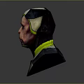 Futuristic Sci Fi 3D Character Bust With Helmet Green Accents And Armor Shoulders