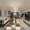 Elegant New Chinese Style Open Living And Dining Room Interior Design With Warm Wooden Furniture
