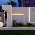 Modern Illuminated Garden Wall With Sculpture Greenery And Round Decorative Sphere