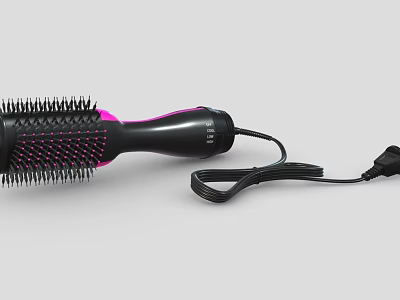 Electric Hair Styling Brush With Black And Pink Design And Power Cord 3d model