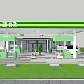 Sinopec Gas Station With Green Yellow Canopy Fuel Pumps And Vehicles On Gray Pavement