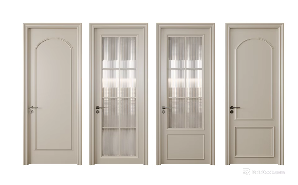 Different Styles Interior Hinged Doors With Glass Panels Arched Tops And Sleek Frames 3d model 