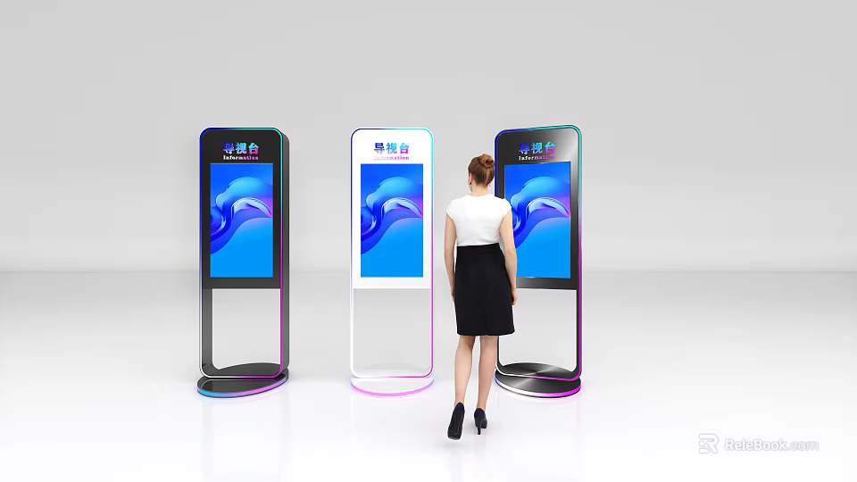 Modern Public Information Kiosks With Interactive Screens For Public Facility Users 3d model 