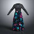 Women's Stylish Outfit Featuring Gray Long Sleeve Top And Multicolored Floral Print Skirt With Necklace