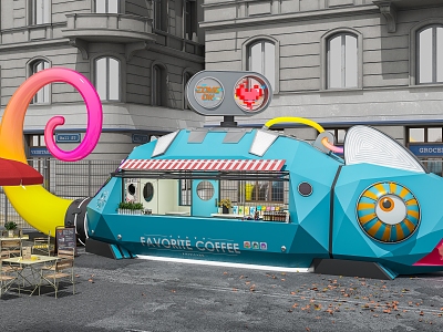 Chameleon Street View Car Vans Coffee Shop Small Shop Props Decoration Leisure Seat Market 3d model