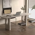Modern White Desk Featuring Laptop Two Transparent Stools near Window Plant and Chair